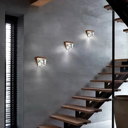 Modern triangular bronze crystal wall sconce for living room