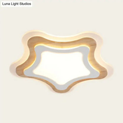 Modern triangular wood led flush mount kids bedroom light