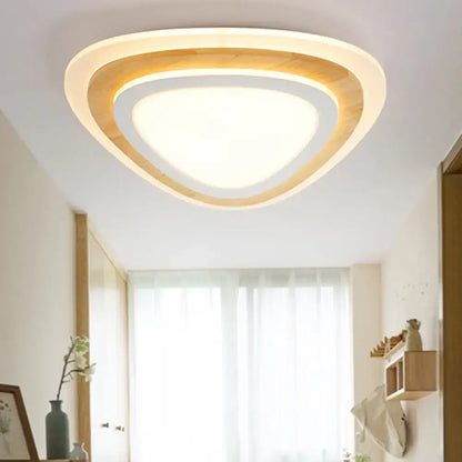 Modern triangular wood led flush mount kids bedroom light