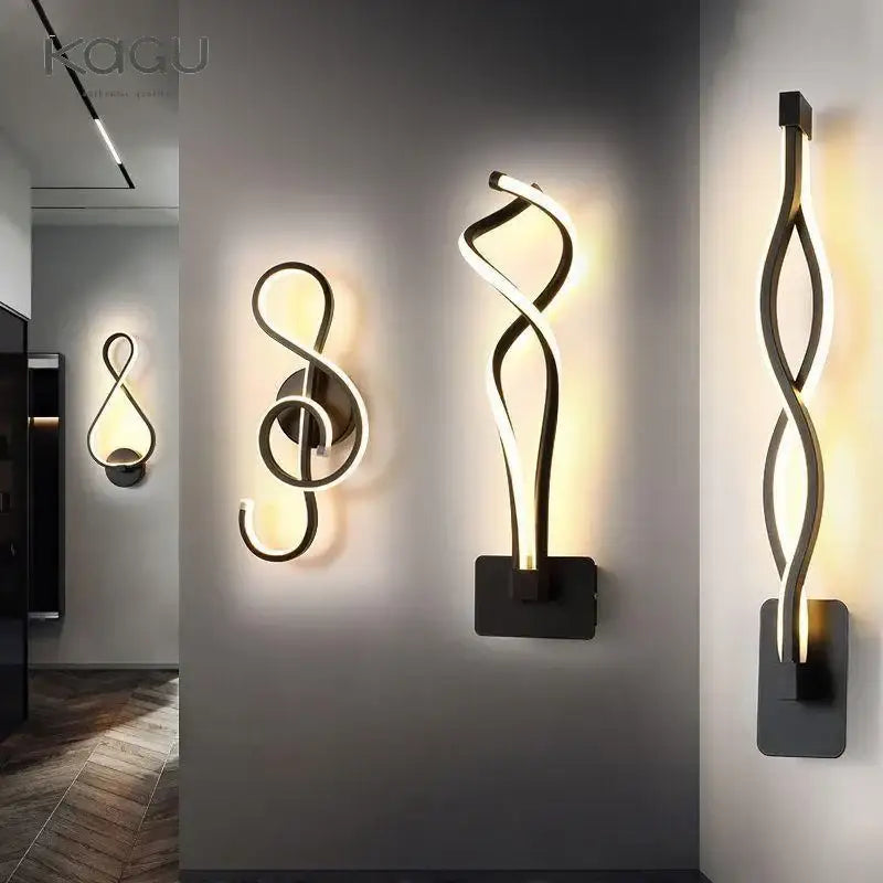 Modern twisted black & white led wall lamps bedroom lighting