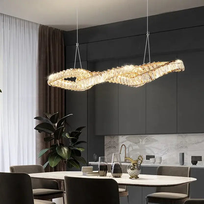 Modern twisted gold metal crystal pendant light for dining room