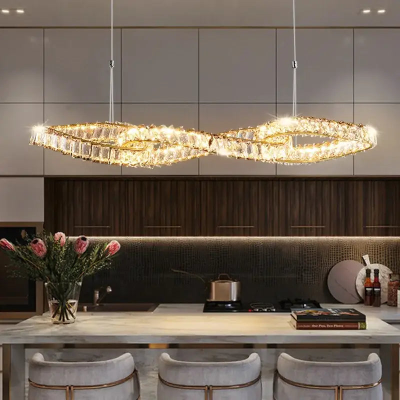 Modern twisted gold metal crystal pendant light for dining room