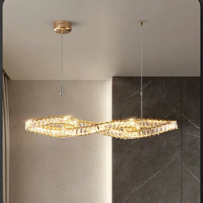 Modern twisted gold metal crystal pendant light for dining room