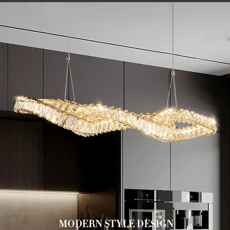 Modern twisted gold metal crystal pendant light for dining room