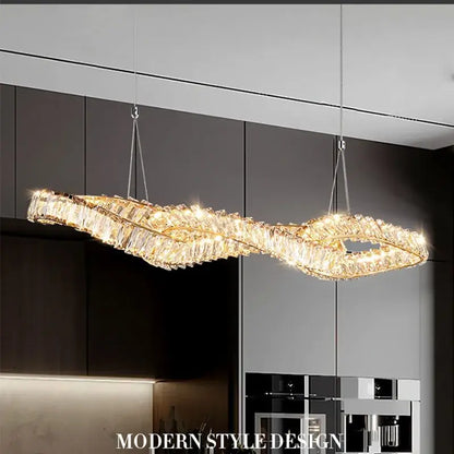 Modern twisted gold metal crystal pendant light for dining room