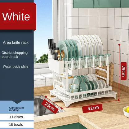 Modern two tier black metal dish drainer rack kitchen organizer