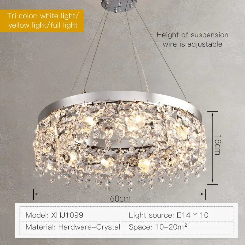 Modern two tier chrome crystal chandelier living room light