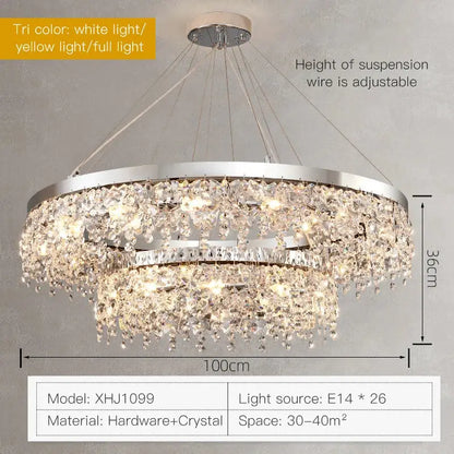 Modern two tier chrome crystal chandelier living room light