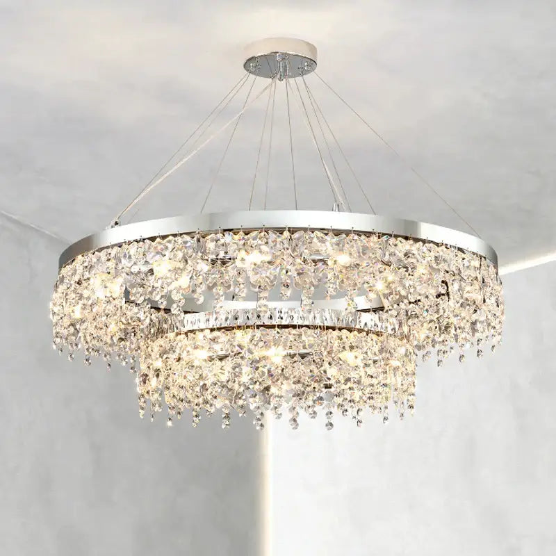 Modern two tier chrome crystal chandelier living room light