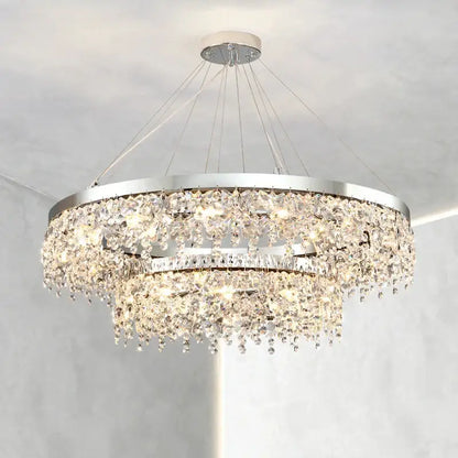 Modern two tier chrome crystal chandelier living room light