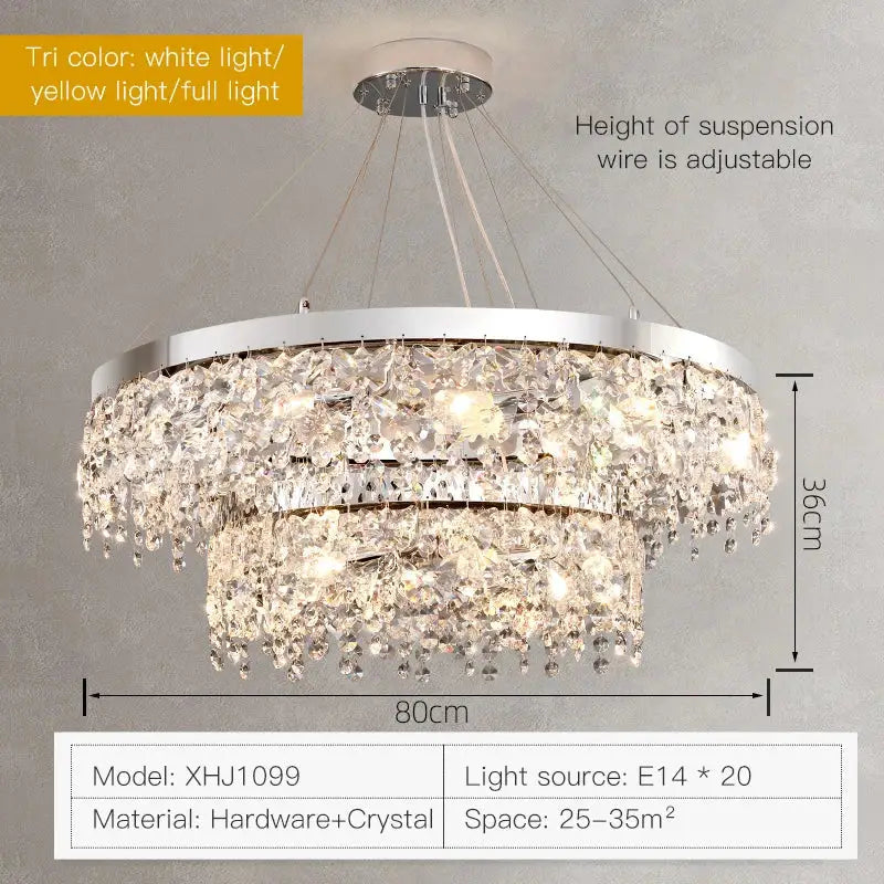 Modern two tier chrome crystal chandelier living room light