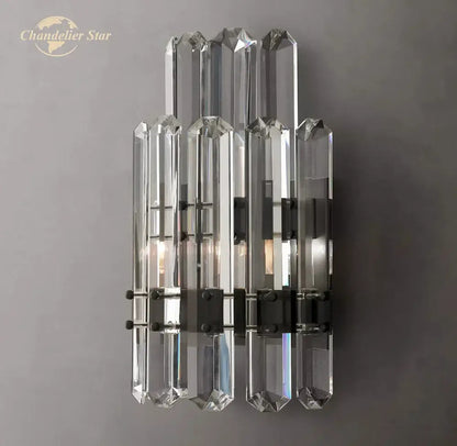 Modern two tier crystal led wall sconce bedroom light black & clear