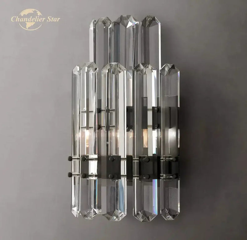 Modern two tier crystal led wall sconce bedroom light black & clear