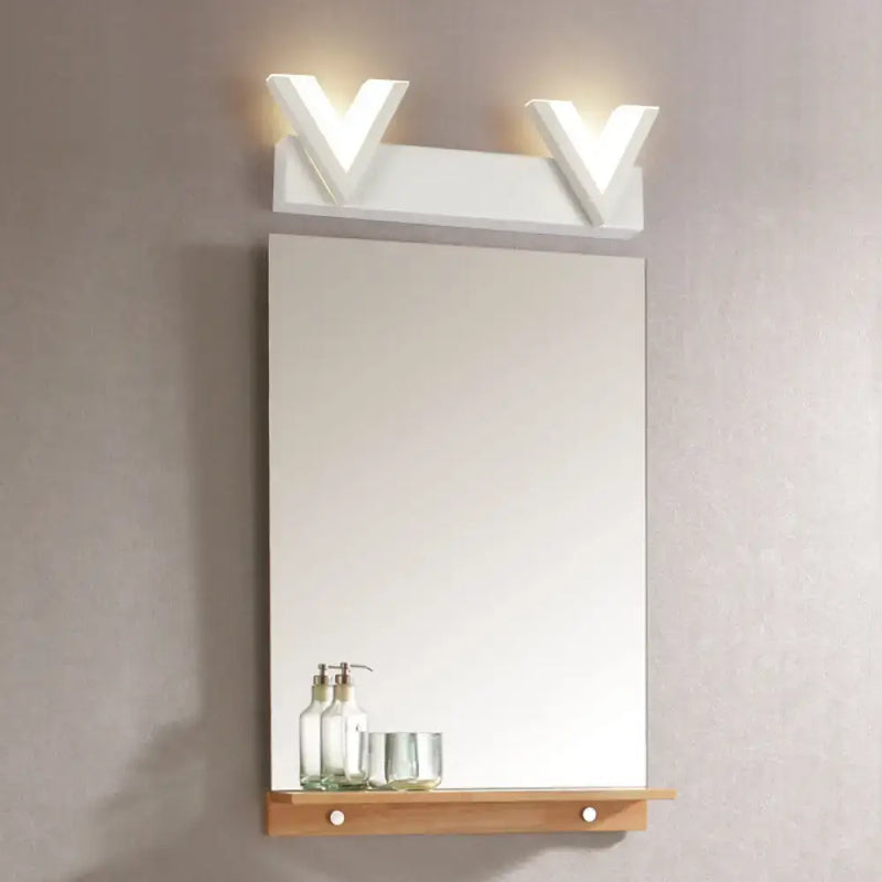 Modern v-shaped white led vanity light warm white bathroom mirror lamp