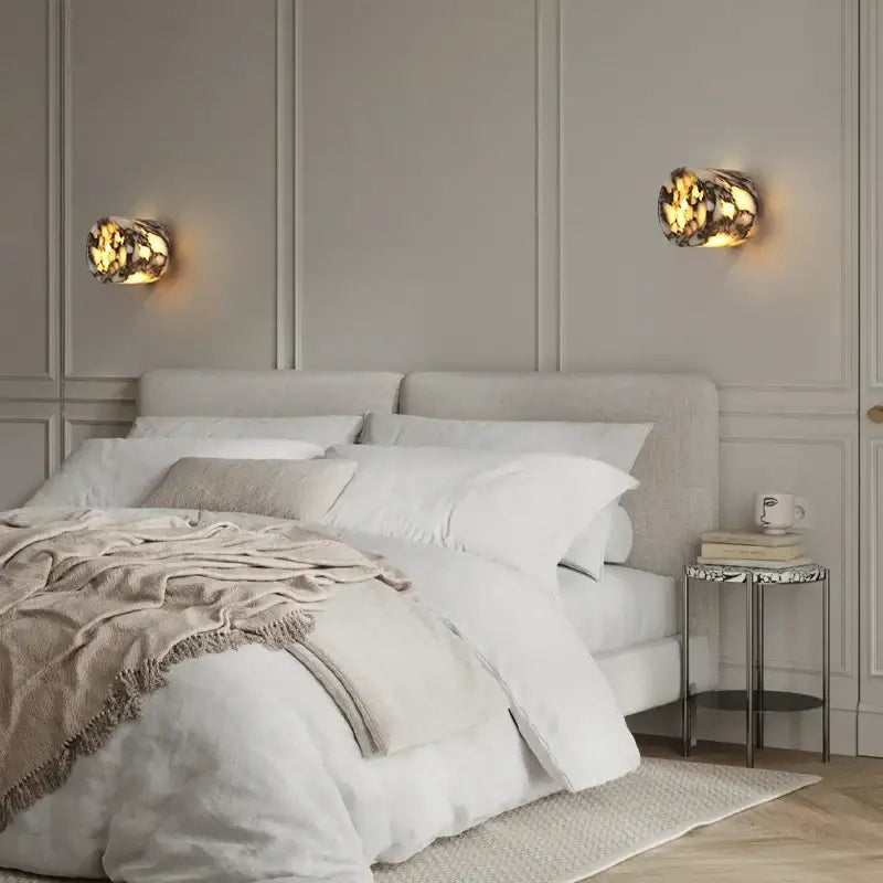 Modern wabi sabi black & cream resin led wall lamp bedroom light