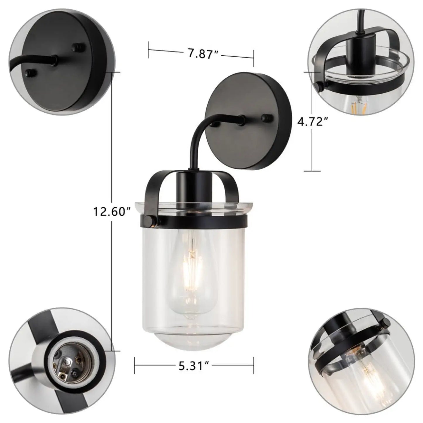 Modern Wall Light for Home with Clear Glass Shade E26 Fixture