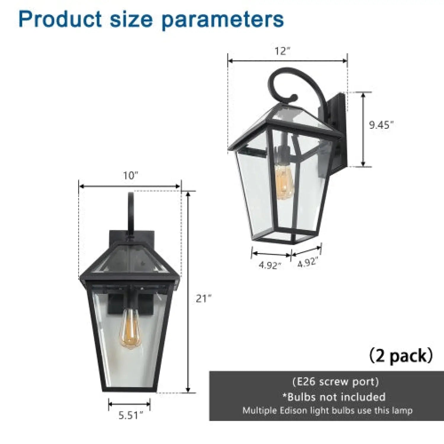 Modern Wall Lights - Outdoor Waterproof Wall Lamps (2-Pack)