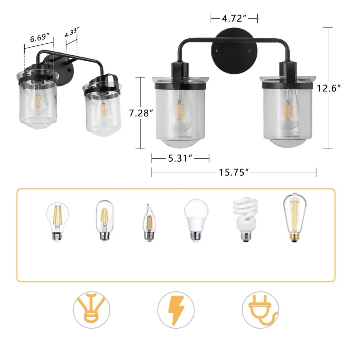 Modern Wall Lights Sconces with Clear Glass Shade and E26 Socket