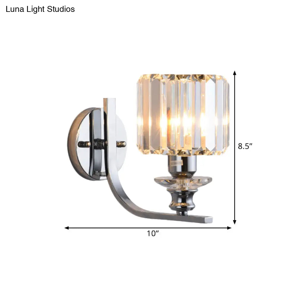 DecorBites™ Modern Wall Mount Lamp | 1 Bulb Sconce Light for Living Room | Chrome Finish with Crystal Cone/Cylinder Shade