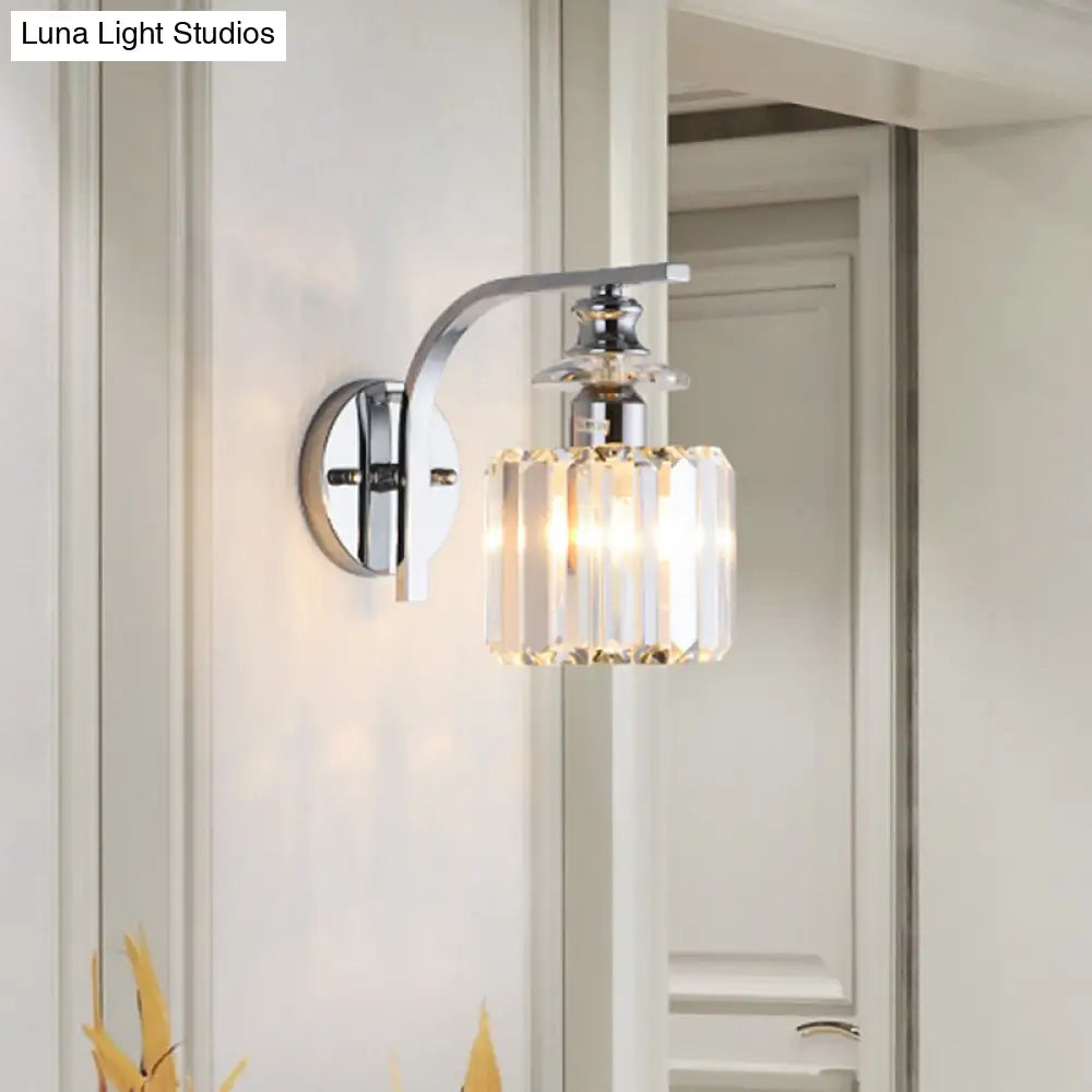 DecorBites™ Modern Wall Mount Lamp | 1 Bulb Sconce Light for Living Room | Chrome Finish with Crystal Cone/Cylinder Shade