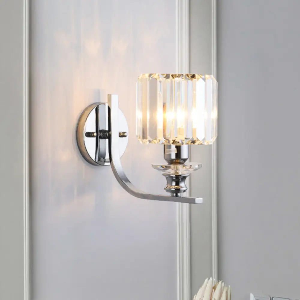 DecorBites™ Modern Wall Mount Lamp | 1 Bulb Sconce Light for Living Room | Chrome Finish with Crystal Cone/Cylinder Shade