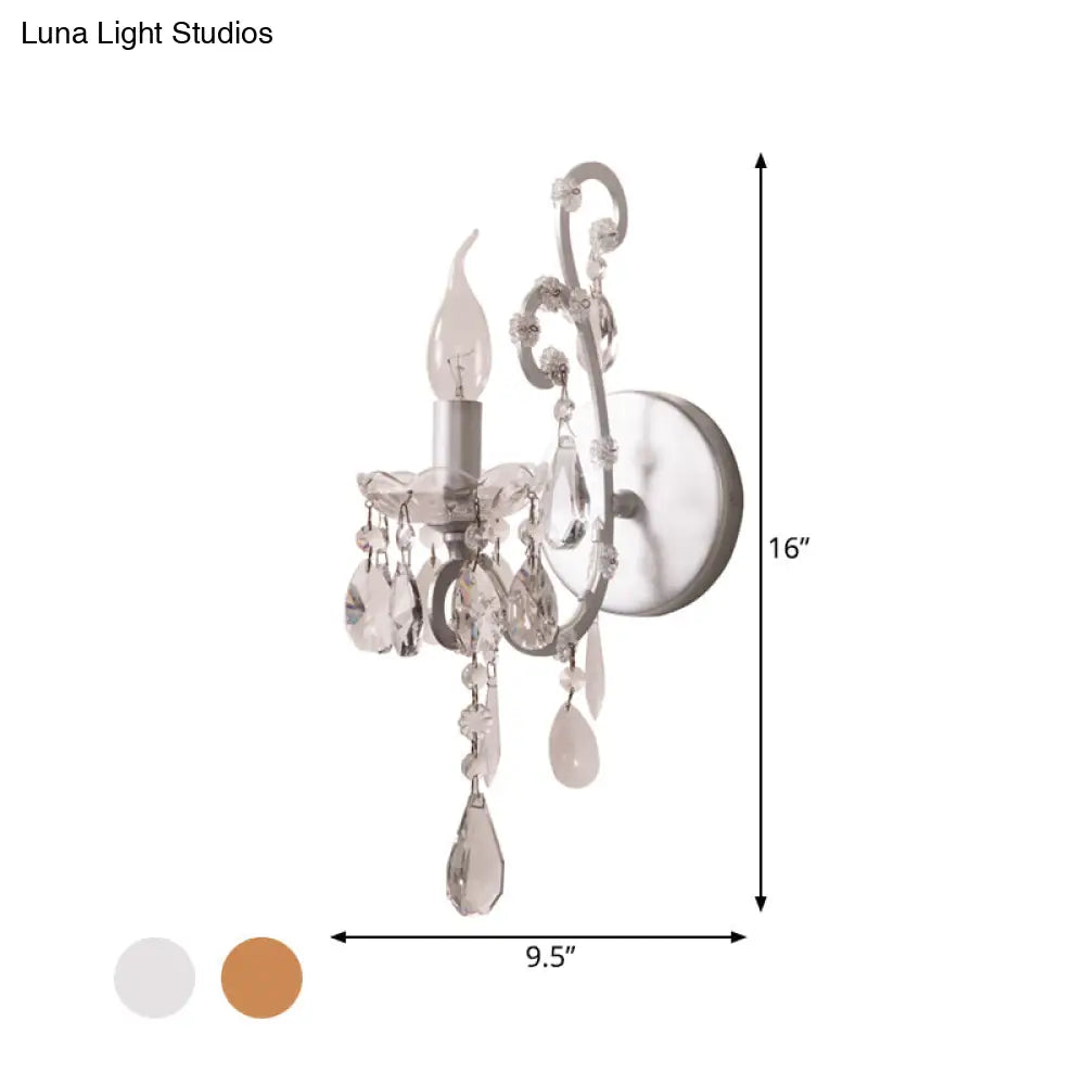 DecorBites™ Modern Wall Mount Metal Candelabra Sconce Light with Crystal Drop (Silver/Gold)