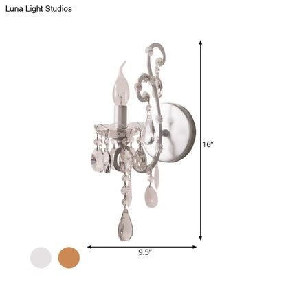 DecorBites™ Modern Wall Mount Metal Candelabra Sconce Light with Crystal Drop (Silver/Gold)