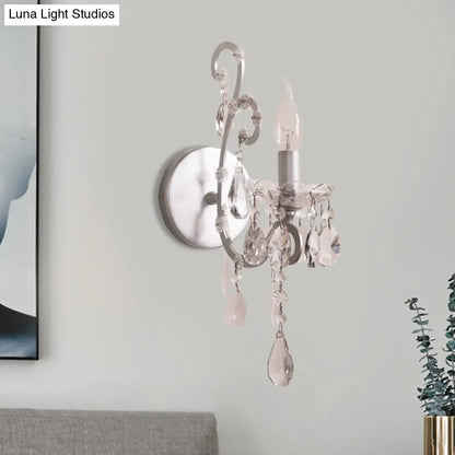 DecorBites™ Modern Wall Mount Metal Candelabra Sconce Light with Crystal Drop (Silver/Gold)