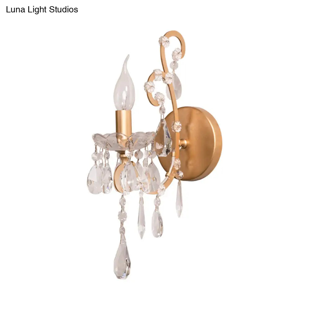 DecorBites™ Modern Wall Mount Metal Candelabra Sconce Light with Crystal Drop (Silver/Gold)