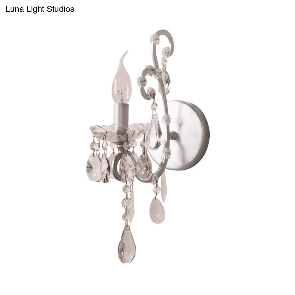 DecorBites™ Modern Wall Mount Metal Candelabra Sconce Light with Crystal Drop (Silver/Gold)