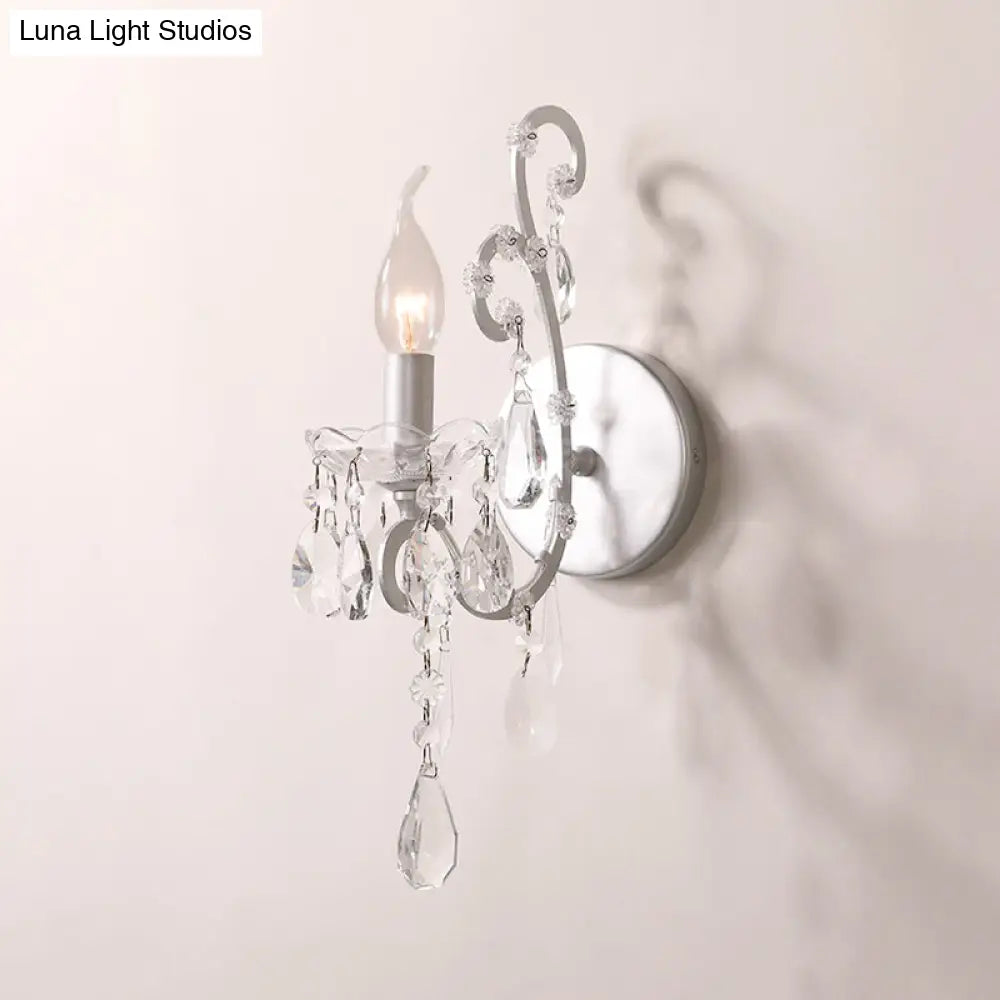 DecorBites™ Modern Wall Mount Metal Candelabra Sconce Light with Crystal Drop (Silver/Gold)