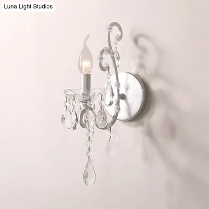 DecorBites™ Modern Wall Mount Metal Candelabra Sconce Light with Crystal Drop (Silver/Gold)