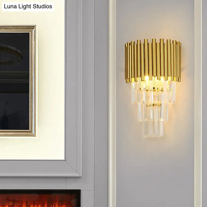 DecorBites™ Modern Wall Mounted Gold Lamp: Tapered Design, Triangular Crystal Prism, 2 Lights for Living Room