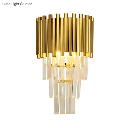 DecorBites™ Modern Wall Mounted Gold Lamp: Tapered Design, Triangular Crystal Prism, 2 Lights for Living Room