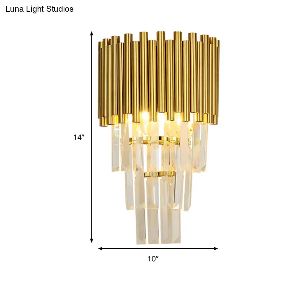 DecorBites™ Modern Wall Mounted Gold Lamp: Tapered Design, Triangular Crystal Prism, 2 Lights for Living Room