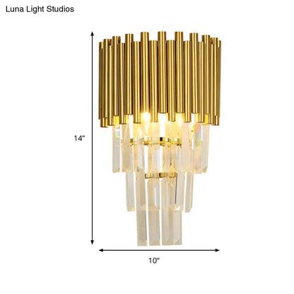 DecorBites™ Modern Wall Mounted Gold Lamp: Tapered Design, Triangular Crystal Prism, 2 Lights for Living Room