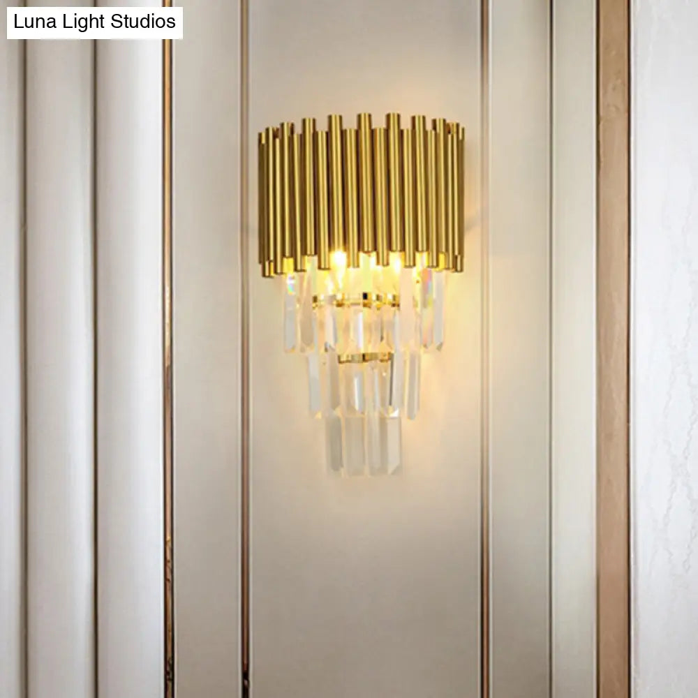 DecorBites™ Modern Wall Mounted Gold Lamp: Tapered Design, Triangular Crystal Prism, 2 Lights for Living Room