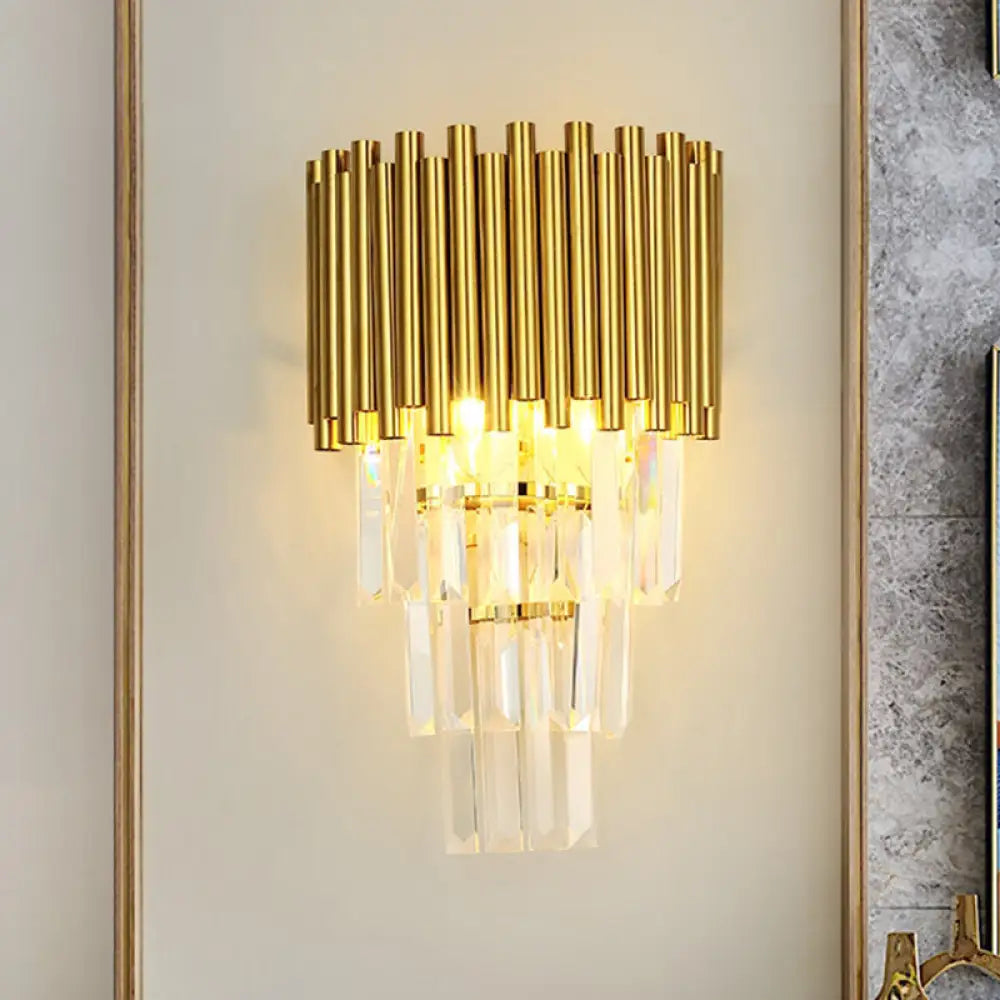 DecorBites™ Modern Wall Mounted Gold Lamp: Tapered Design, Triangular Crystal Prism, 2 Lights for Living Room