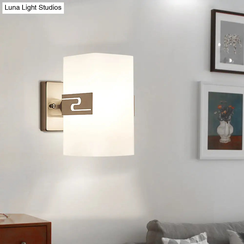DecorBites™ Modern Wall Mounted Nickel Cuboid Sconce Lamp with White Glass - Ideal for Corridors