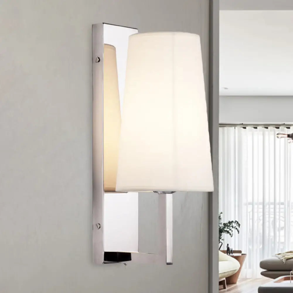 DecorBites™ Modern Wall Sconce Light: Stainless Steel Rectangle with Handmade Cone Fabric Shade