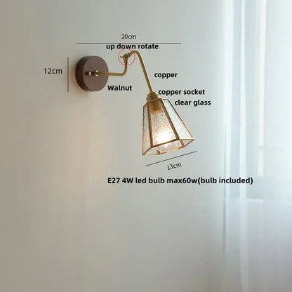 Modern walnut and brass clear glass led wall sconce stair light