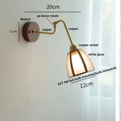 Modern walnut and brass clear glass led wall sconce stair light