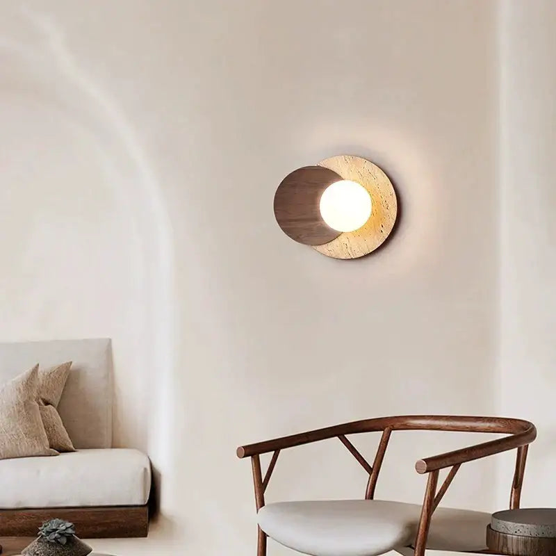 Modern walnut & cork led wall lamp bedroom circular sconce