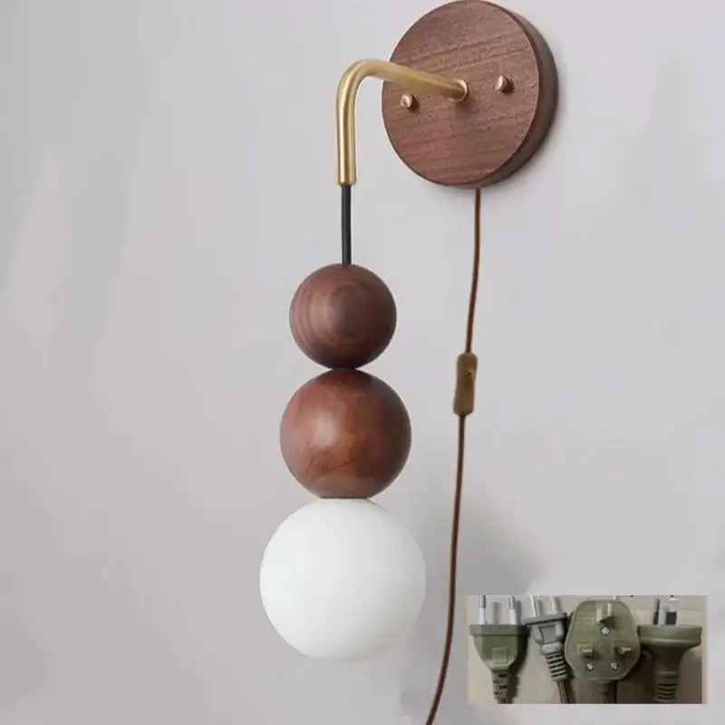 Modern walnut wood and white glass wall light living room sconce
