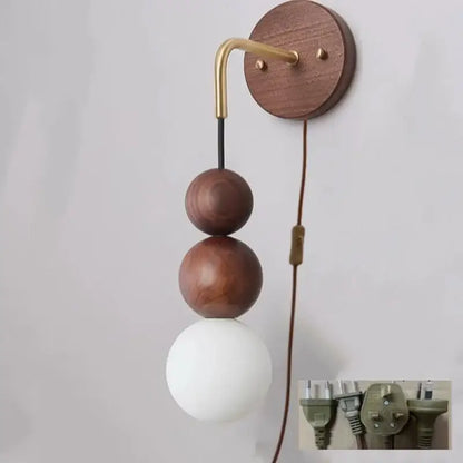 Modern walnut wood and white glass wall light living room sconce