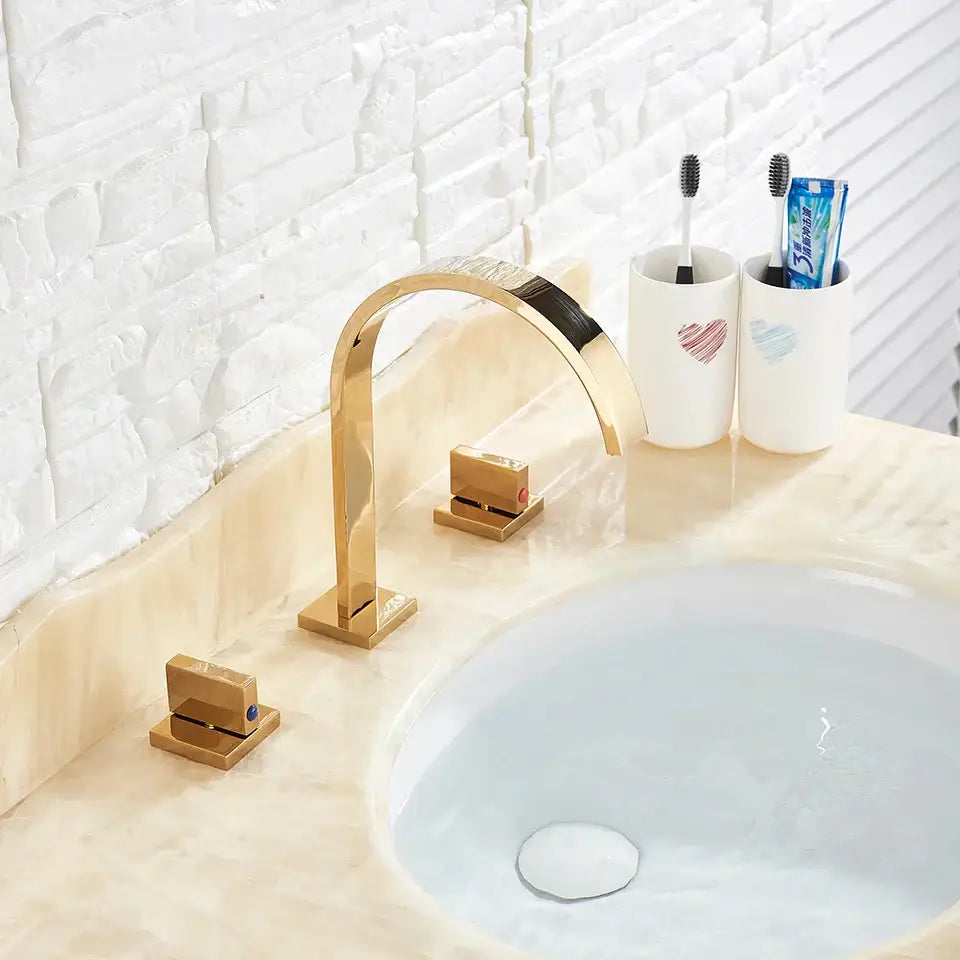 Modern waterfall dual handle gold basin faucet bathroom mixer tap