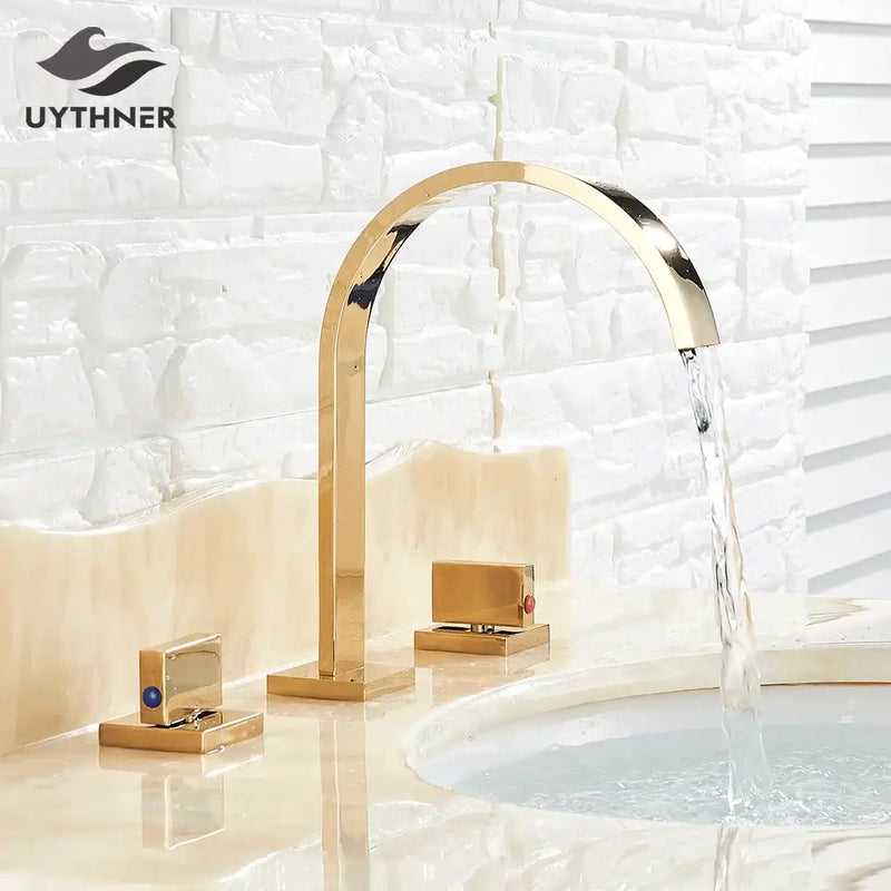 Modern waterfall dual handle gold basin faucet bathroom mixer tap