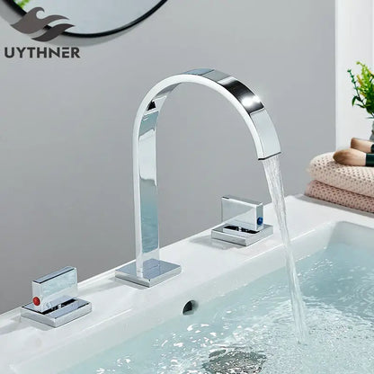 Modern waterfall dual handle gold basin faucet bathroom mixer tap