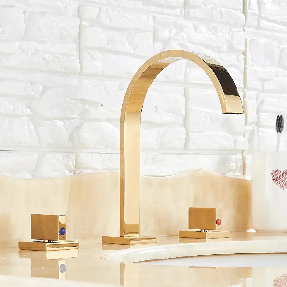 Modern waterfall dual handle gold basin faucet bathroom mixer tap