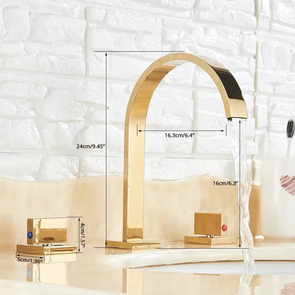 Modern waterfall dual handle gold basin faucet bathroom mixer tap